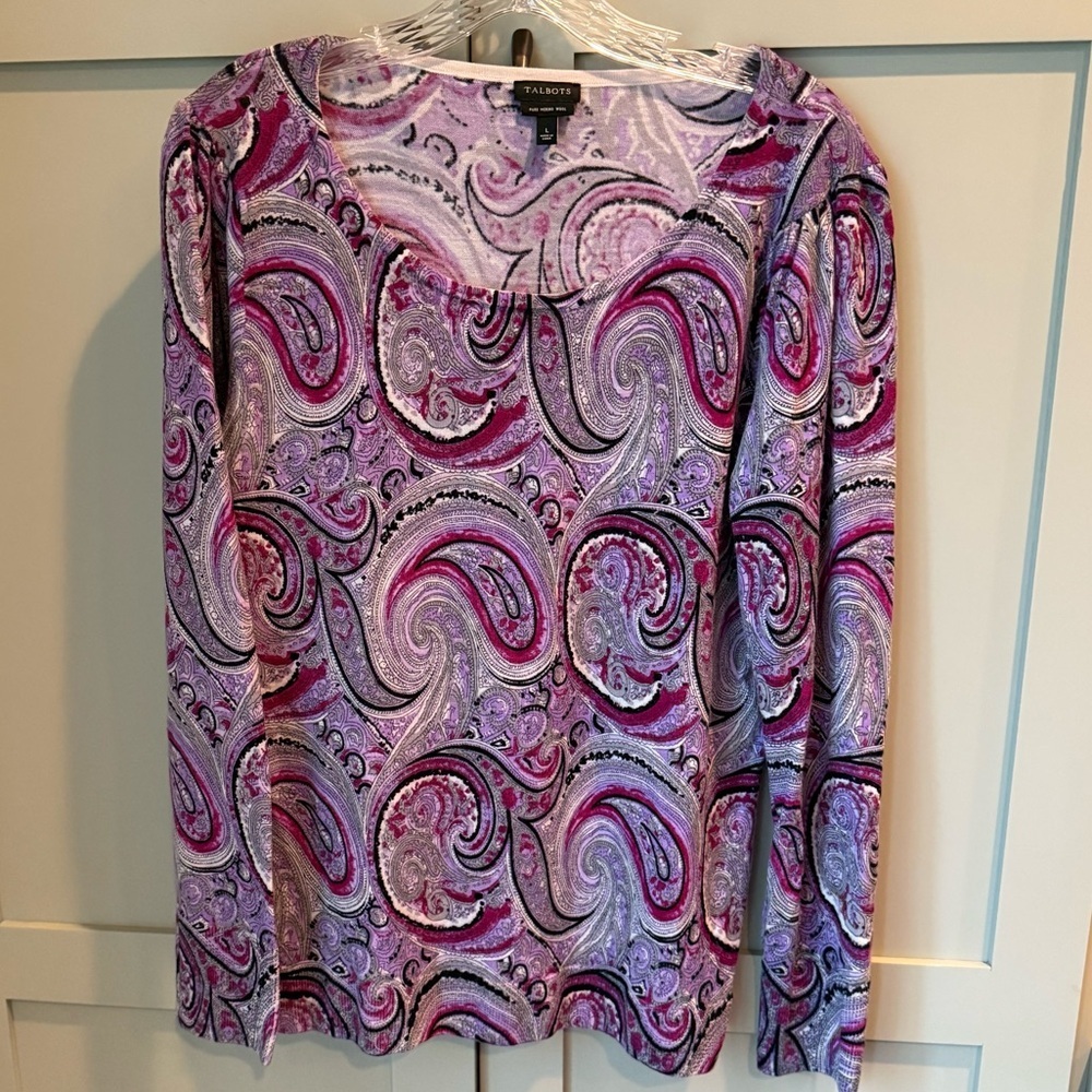 EUC TALBOTS Wool Paisley Pattern Sweater Sz L Freshly Drycleaned!